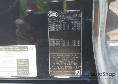 2021 Land Rover Defender 110 X-Dynamic Hse из США, поврежденный, VIN SALE37RU1M2045477